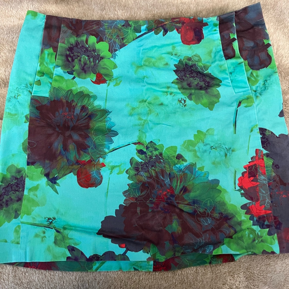 J. Crew Teal Floral  Stretch Skirt